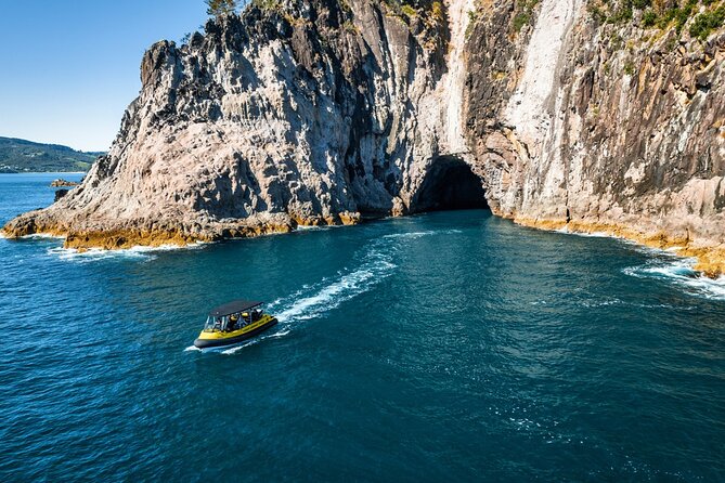 2 Hour Cathedral Cove and Volcanic Coast Cruise with Shade Canopy - Cooks Beach and the Blow Hole: watching the coast work
