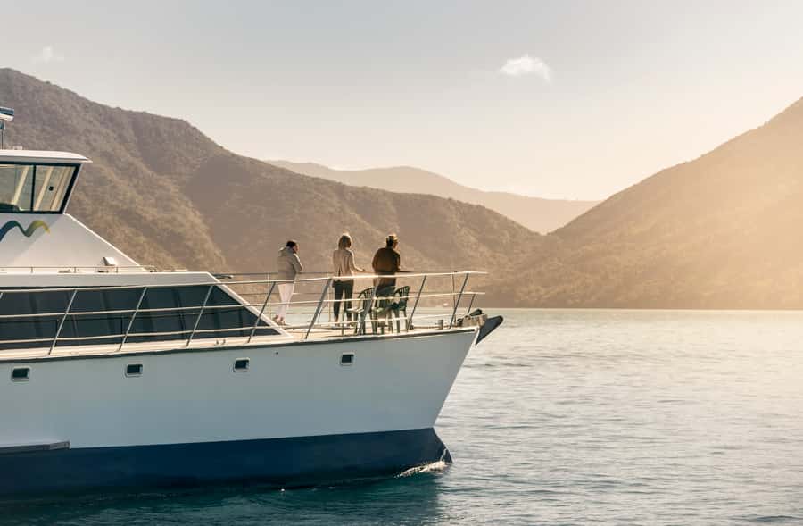 Depart Picton: Marlborough Sounds Afternoon Seafood Cruise - Onboard comfort on a catamaran, indoor and outdoor viewpoints