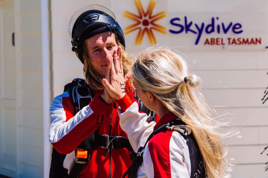 From Motueka: Abel Tasman Tandem Skydive Experience - The View: Turquoise Water, Golden Beaches, and Far Distance