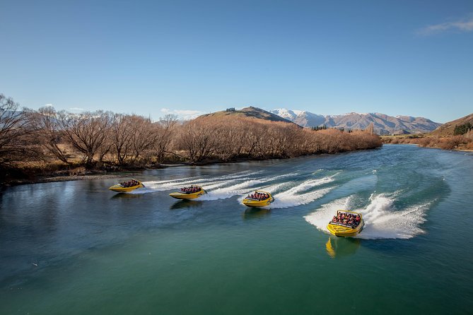 KJet Queenstown Jet Boat Ride on the Kawarau and Shotover Rivers - Kawarau River section: Dam passing, turns, and the lead-in stunts