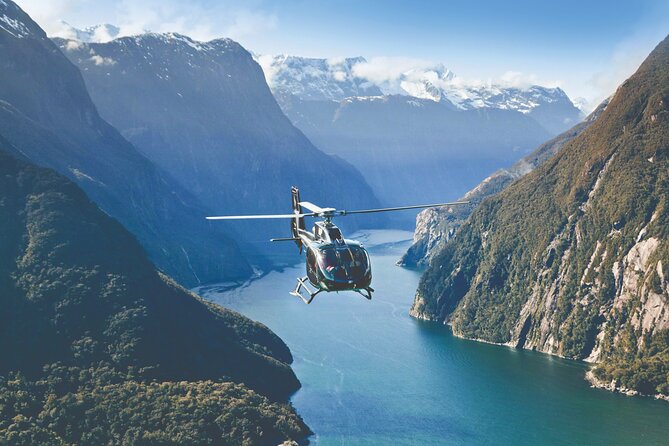Milford and Fiordland Highlights Tour by Helicopter from Queenstown - Milford Sound From Above, Where Waterfalls Look Like a Pattern