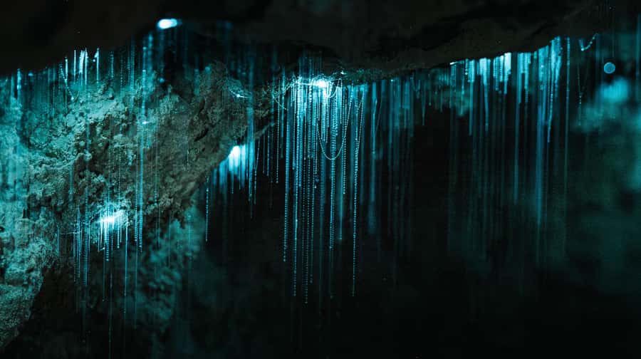 New Zealand: Milky Way Glowworm Cave Tour - Milky Way Glowworm Cave: close-up glowworms near Auckland