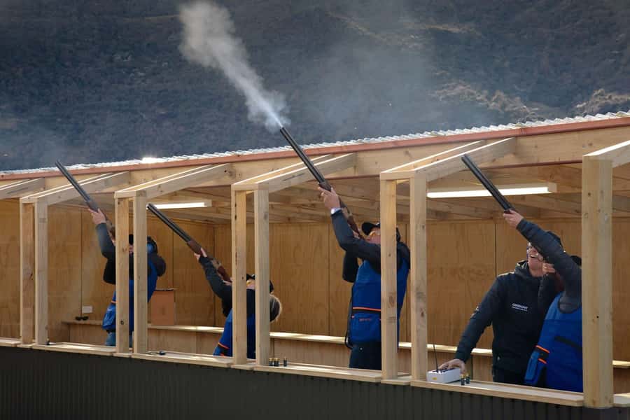 Queenstown: Clay Target Shooting Experience - All-weather shooting, six-person stands, and the eight automatic throwers