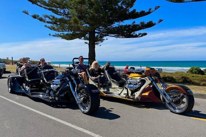 TAURANGA SHORE EXCURSION: Epic 25 min V8 Trike tour of Mt Maunganui & Tauranga - The route, stop by stop: Main Beach, sand bar tree, and Mount Mainstreet