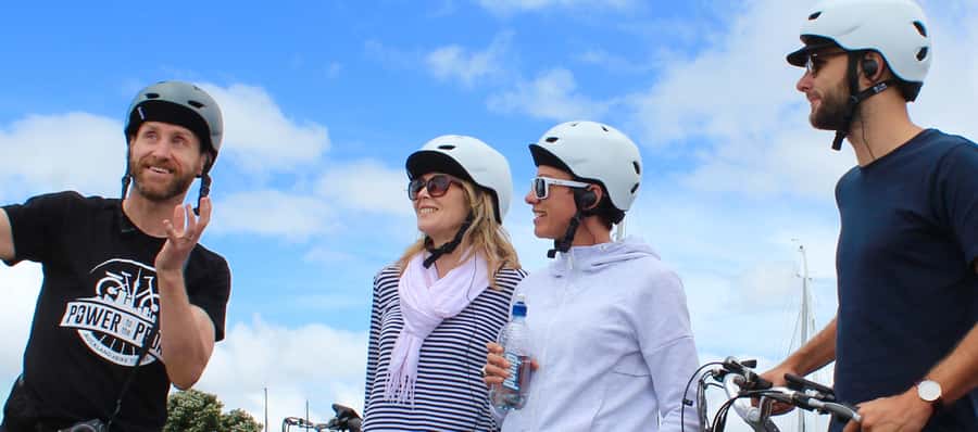 The Classic: Discover Amazing Auckland on an Electric Bike - Princes Wharf start: the ride begins with proper gear