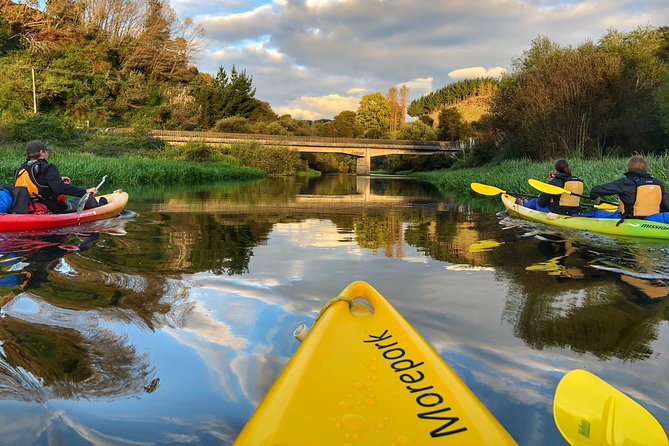 Twilight Glowworm Kayak Tour – Lake Karapiro - Kayaking at dusk on Lake Karapiro, with the glowworm payoff