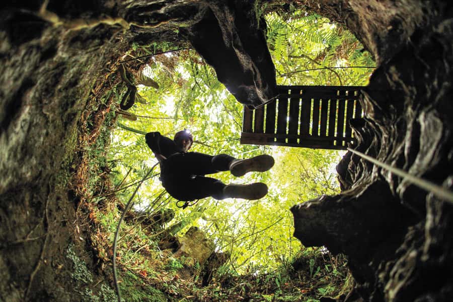 Waitomo Caves Black Abyss Ultimate Caving Experience - Glowworm flying fox: the moment the cave lights up